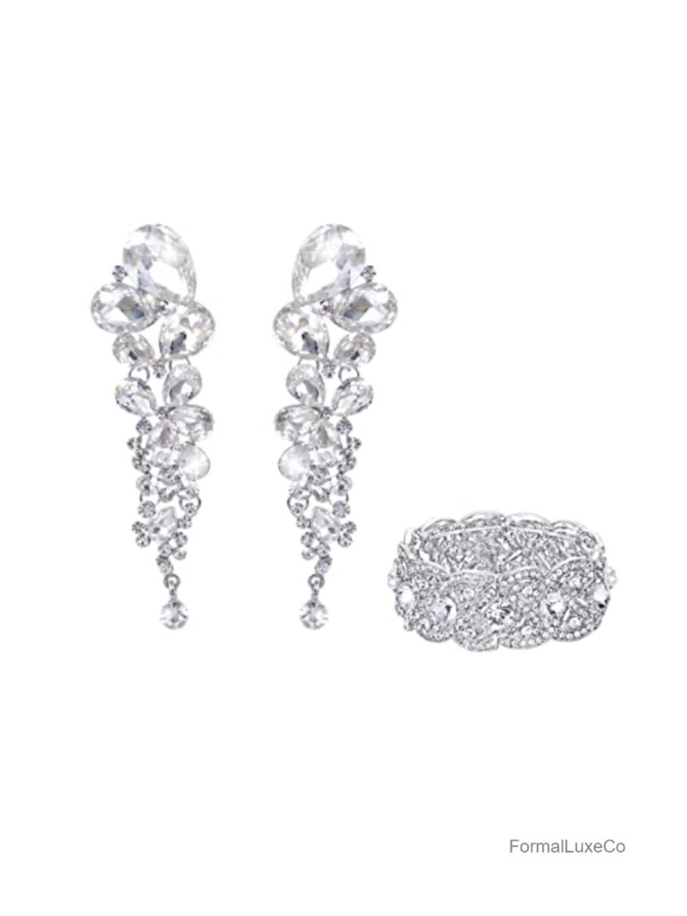 Austrian Crystal Art Deco Teardrop Dangle Earrings & Stretch Bracelet Jewelry
